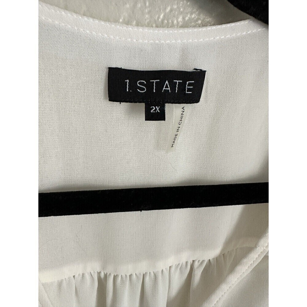 NEW 1. State Blouse Size 2X White Chiffon Smocked Yoke Long Balloon Sleeves Top - Picture 3 of 6
